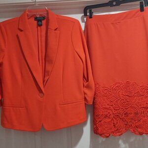 Orange 2 Piece Suit with Lace Skirt by NYCC Sz M